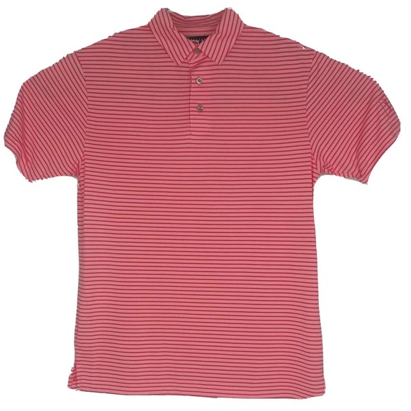 PGA TOUR Mens Striped Motionflux Polo Shirt Red Collar Logo Small $60.00 NEW - Picture 1 of 7
